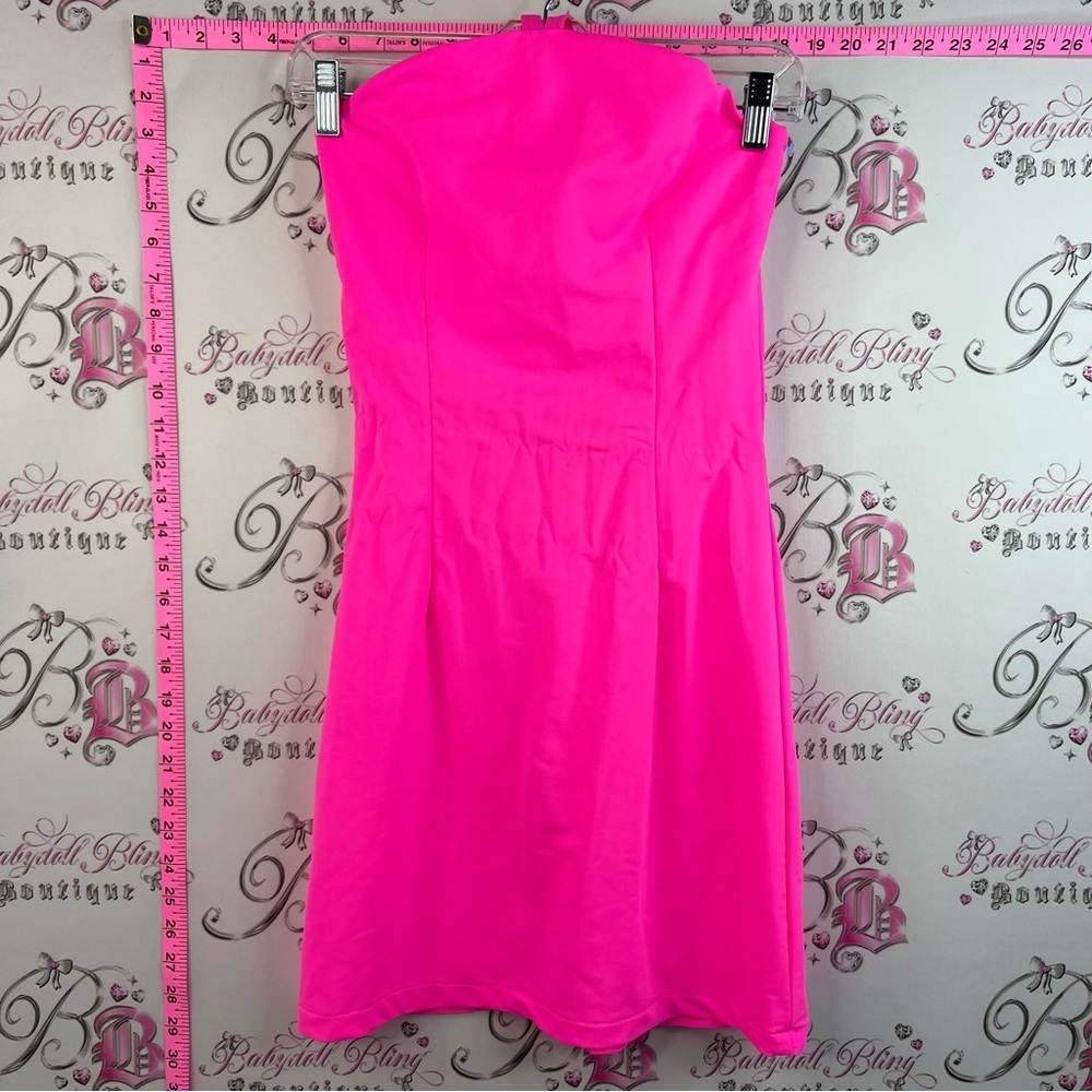 Dress Strapless Hot Pink Women’s Dress stretchy halter bright pink neon y2k